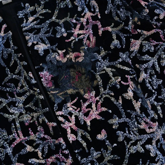 Vintage Tahari Arthur Levine Black & Maroon Sequin Velvet Embroidered Jacket 14 - Picture 12 of 14